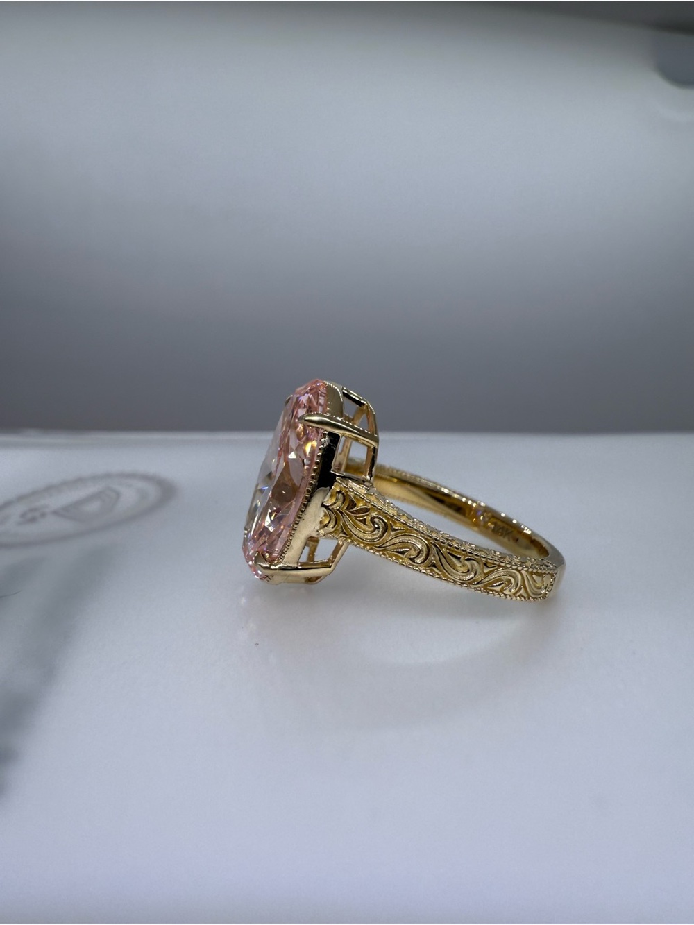4.49 carat fancy vivid pink VS1 oval diamond engagement ring vintage style - Picture 9 of 12